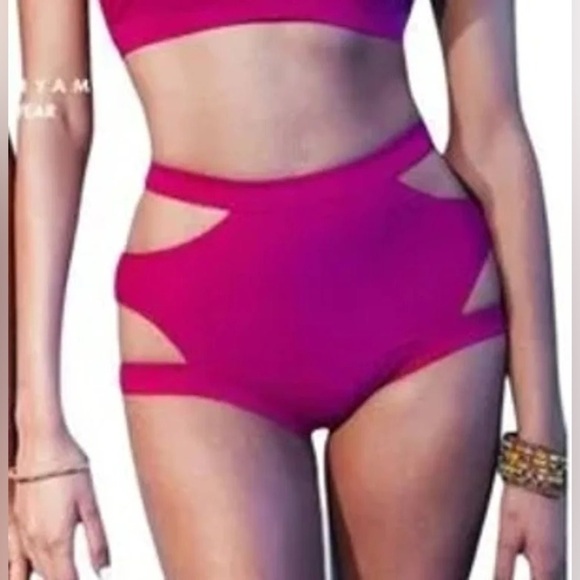 Andrea Iyamah High Waisted Cut Out Strappy Bikini Bottoms Size M Hot Pink - NWT - Picture 1 of 7